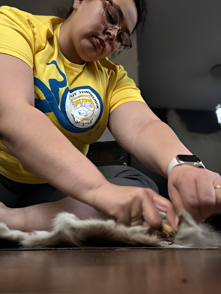 Woman working with animal fur